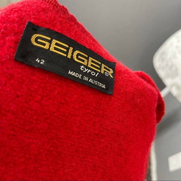 GEIGER Tyrol Womens Red Pure Wool Jacket Cardigan Made In Austria 42 Sweater - Picture 4 of 5
